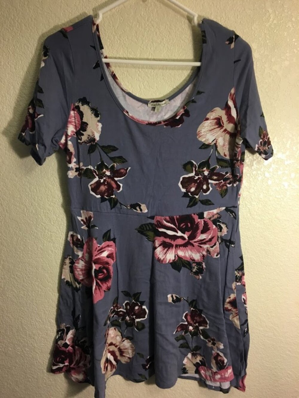 Charlotte Russe Blue Floral Scoop neck Dress L